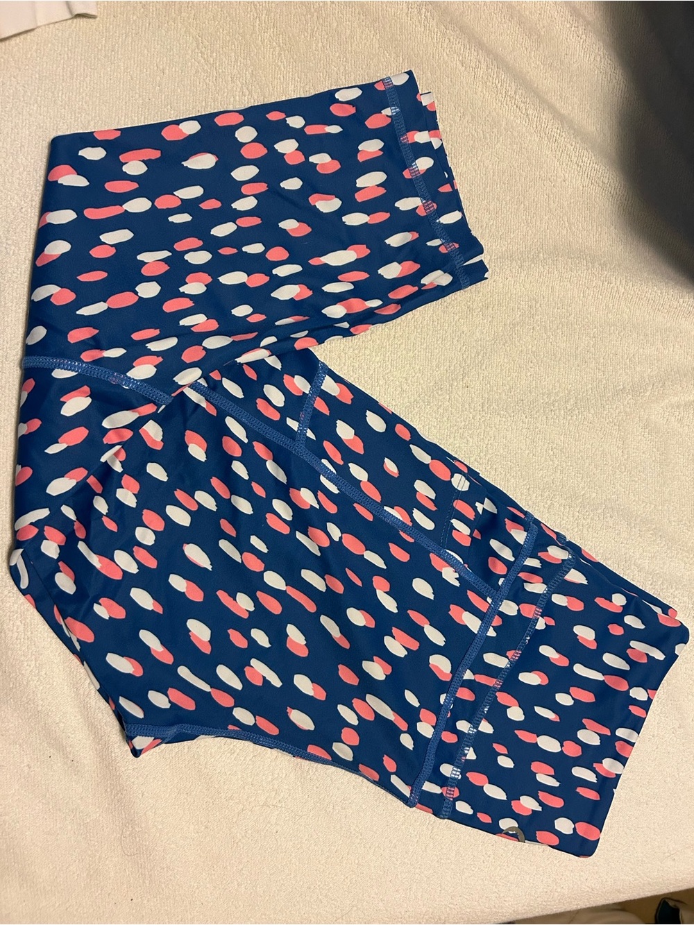 Womens Navy Active Leggings with Pink and White Dot Print